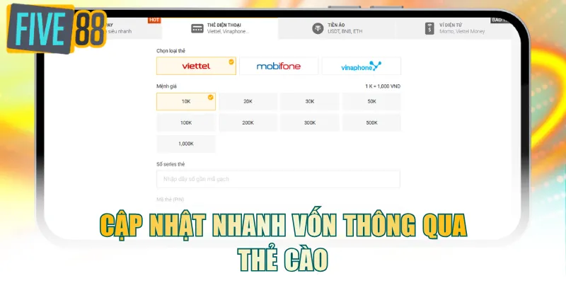Cập nhật nhanh vốn thông qua thẻ cào