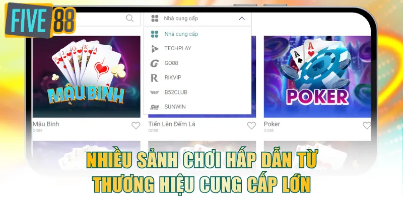 Nhiều sảnh chơi hấp dẫn từ thương hiệu cung cấp lớn